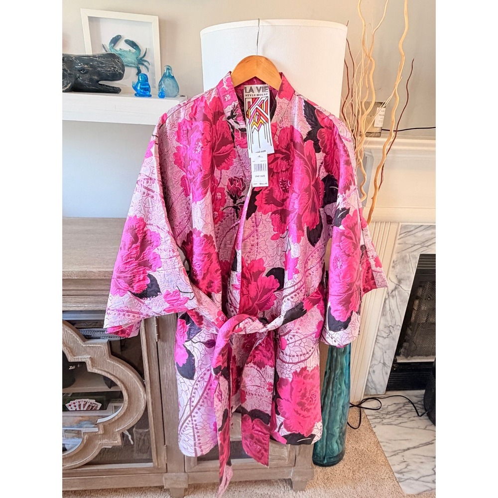 NWT La Vie Style House Brocade Robe Dress Women Magenta OS